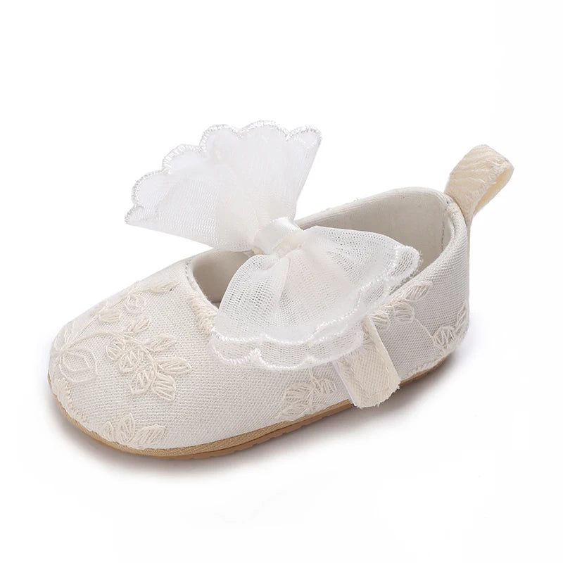 Chaussures Princesse Bébé Fille – Semelle Antidérapante, Dentelle & Nœud, 0-18 Mois