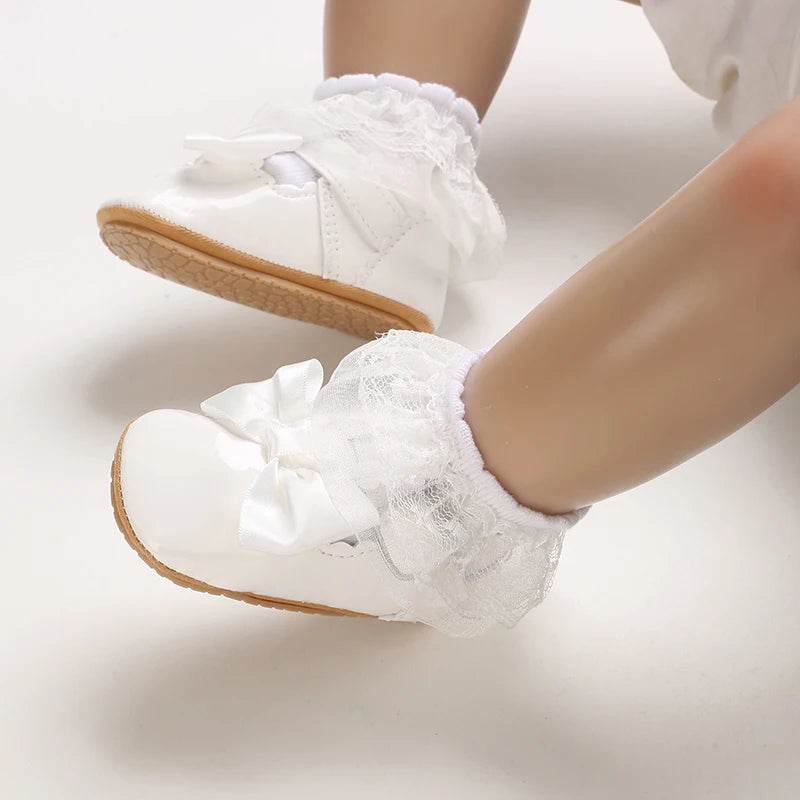 Chaussures Princesse Bébé Fille – Semelle Antidérapante, Dentelle & Nœud, 0-18 Mois