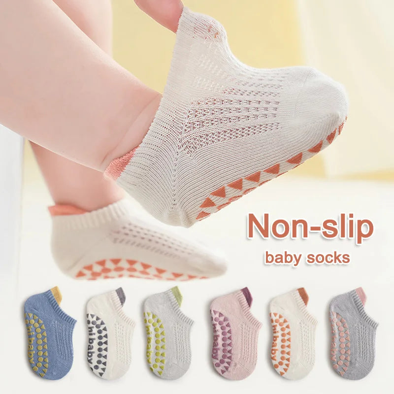 Chaussettes Antidérapantes Enfant – Lot de 6 Paires, Coton, Unisexe, 0-5 Ans