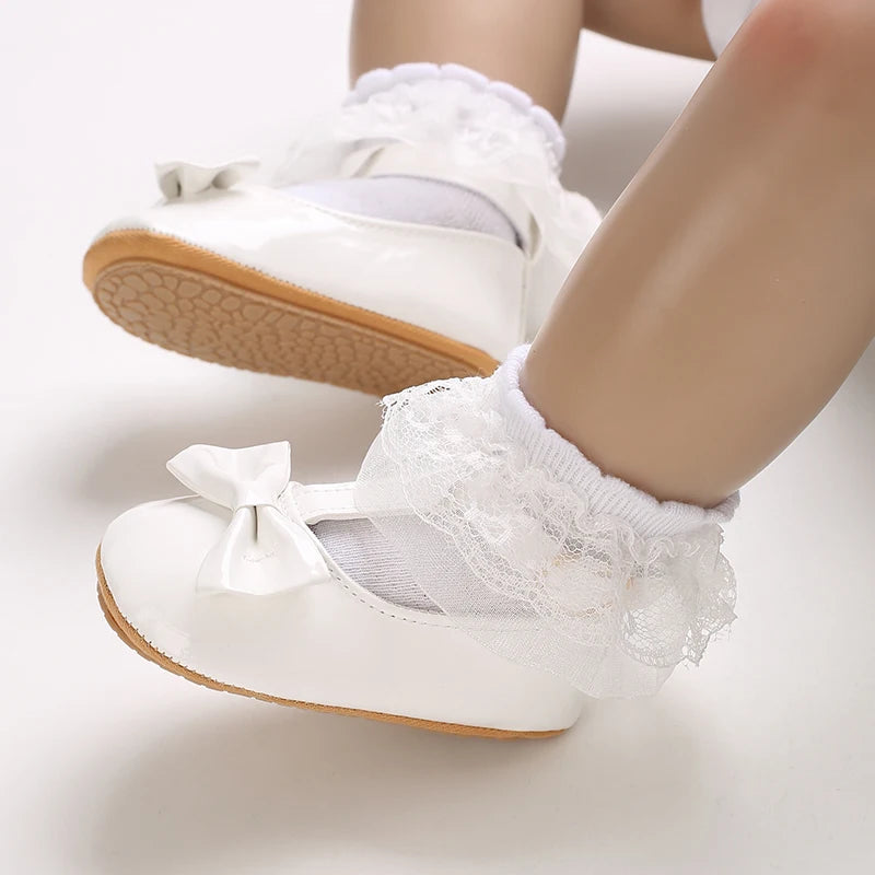 Chaussures Princesse Bébé Fille – Semelle Antidérapante, Dentelle & Nœud, 0-18 Mois