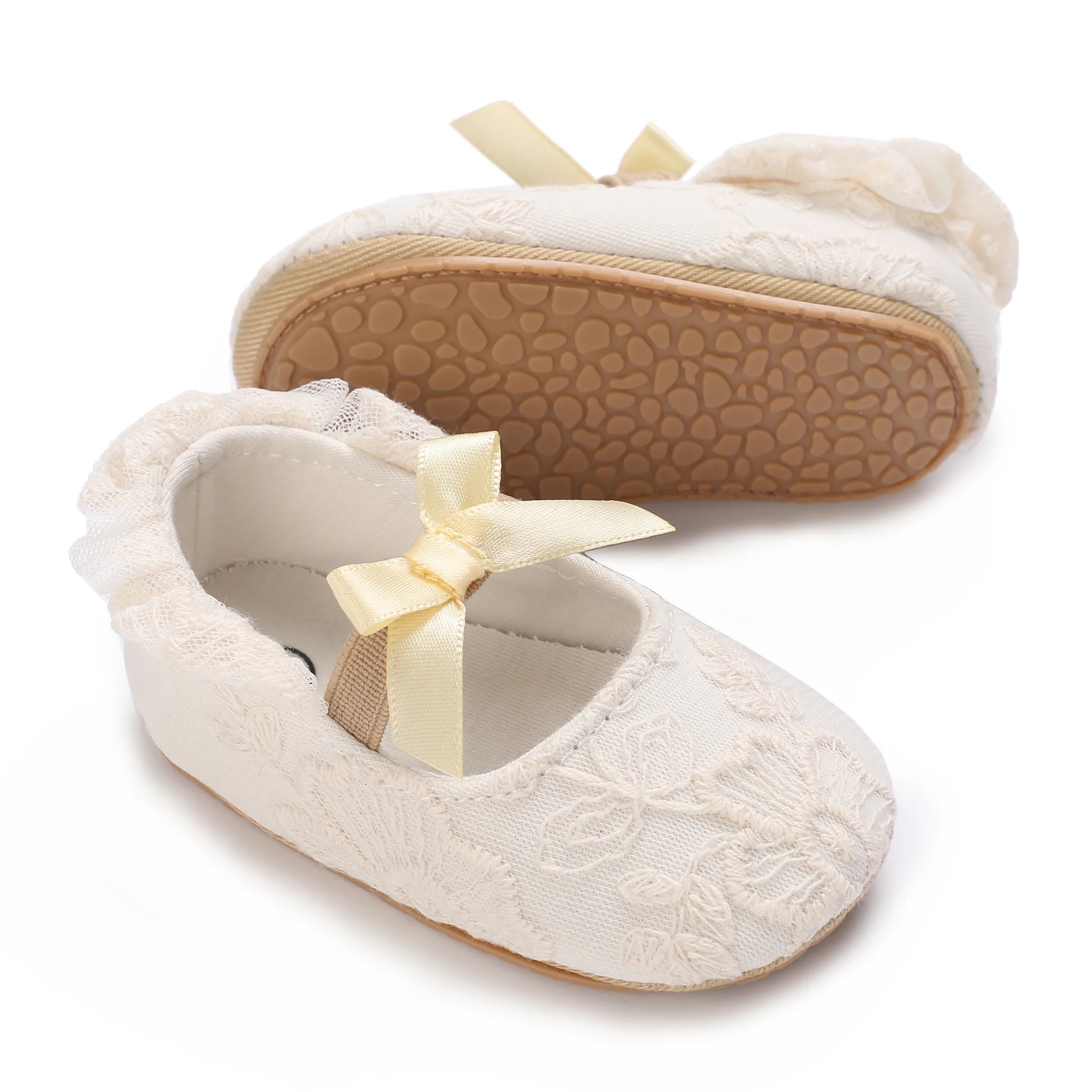 Chaussures Princesse Bébé Fille – Semelle Antidérapante, Dentelle & Nœud, 0-18 Mois