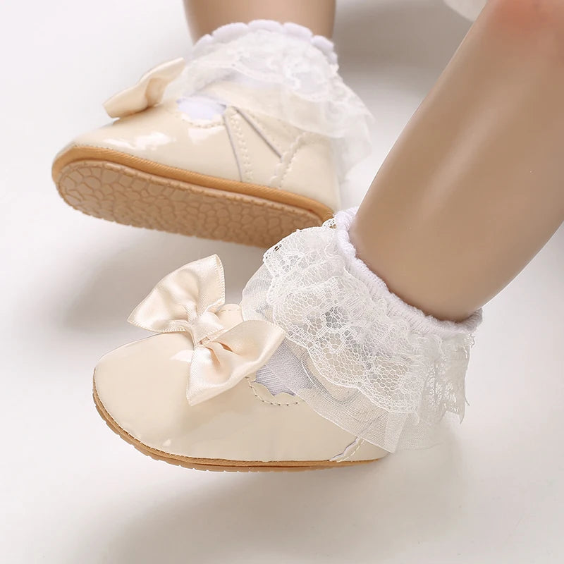 Chaussures Princesse Bébé Fille – Semelle Antidérapante, Dentelle & Nœud, 0-18 Mois