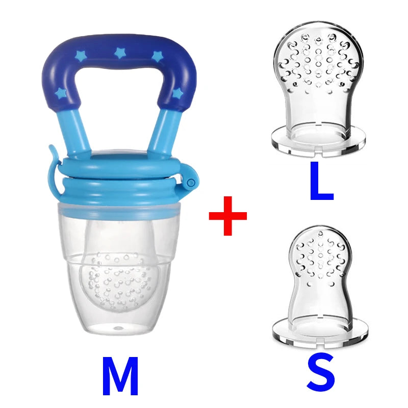 3pcs Silicone Mesh Bags Baby Fruit Feeder with Easy-Handle Ring Feeding Spoon