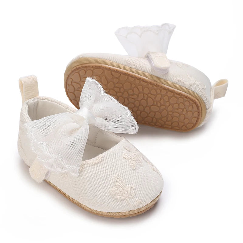 Chaussures Princesse Bébé Fille – Semelle Antidérapante, Dentelle & Nœud, 0-18 Mois