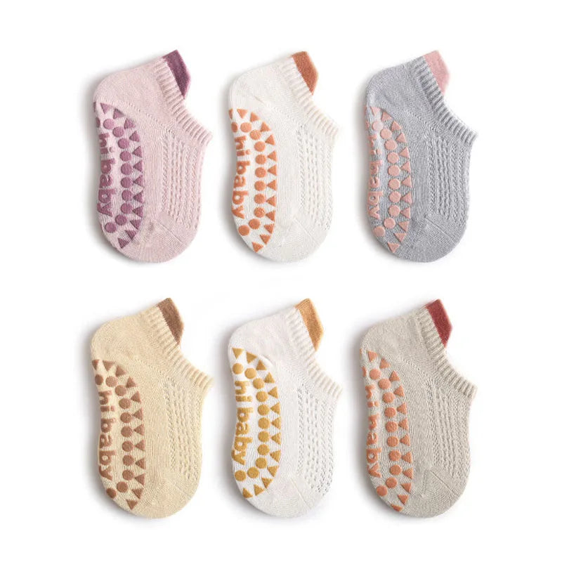 Chaussettes Antidérapantes Enfant – Lot de 6 Paires, Coton, Unisexe, 0-5 Ans