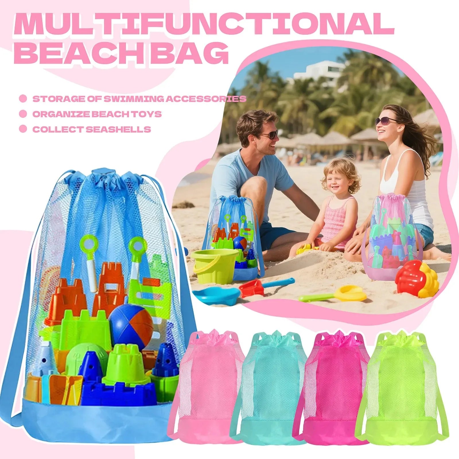 Sac de Plage Filet Enfant – Grand Format, Anti-Sable, Cordon de Serrage