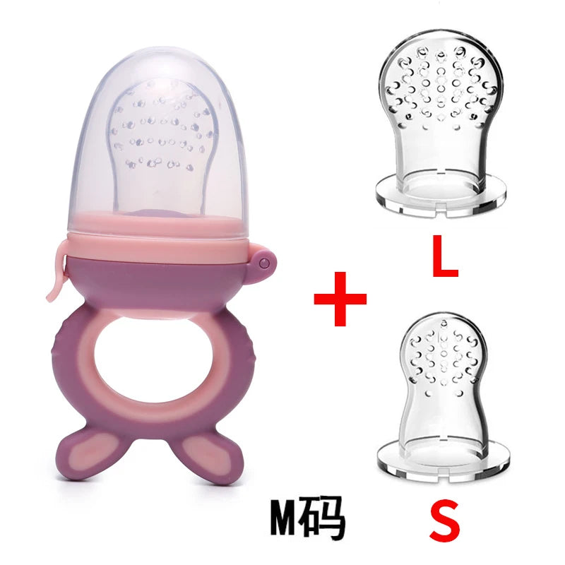 3pcs Silicone Mesh Bags Baby Fruit Feeder with Easy-Handle Ring Feeding Spoon
